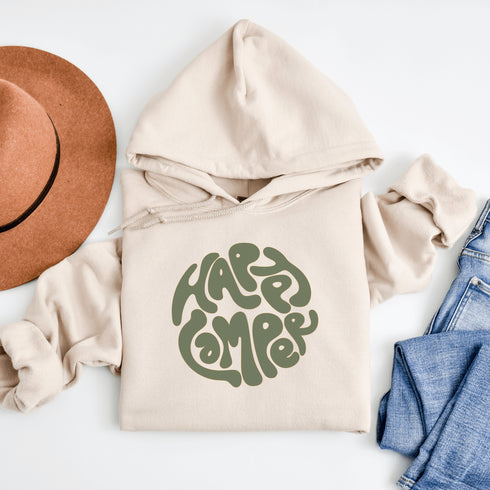 Introducing our Happy Camper Retro Letter Graphic hoodie, the perfect addition to your camping wardrobe! Made for outdoor enthusiasts and nature lovers alike, this sweater combines style and comfort for your next camping adventure.